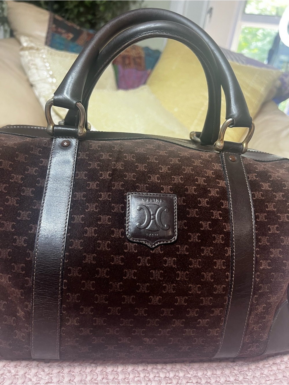 CELINE MACADAM VINTAGE SUEDE BOSTON BAG
